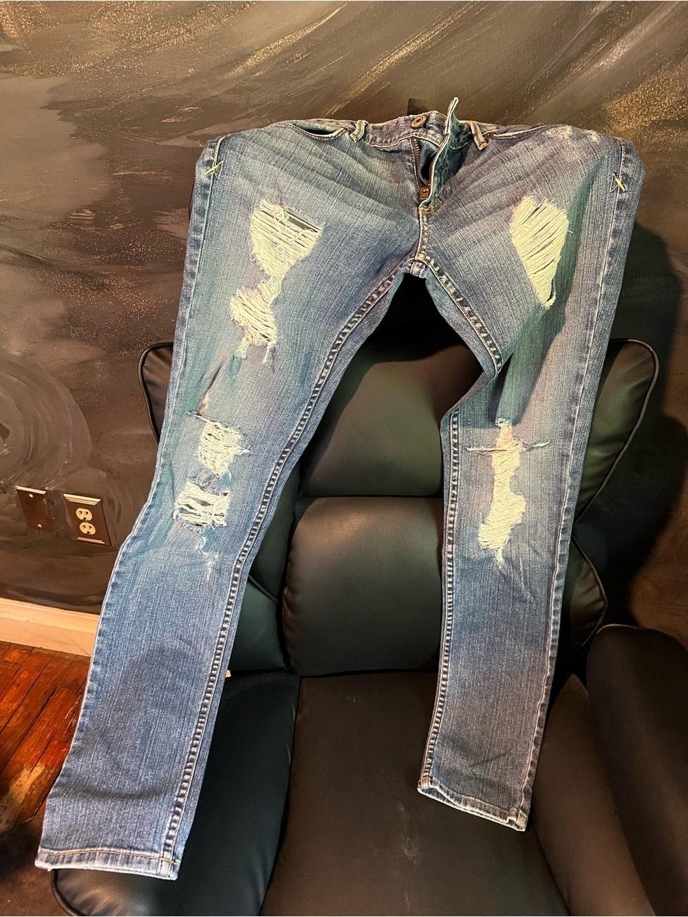 Armani Exchange Distressed Light Blue Skinny Jeans